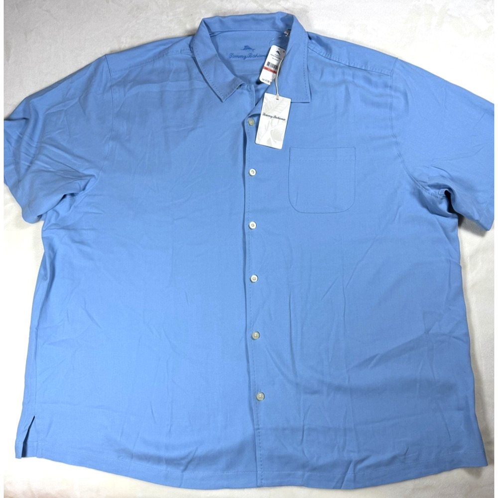 Tommy Bahama Men's 3XLB Big & Tall Hawaiian Herringbone Silk Camp Shirt Blue NWT